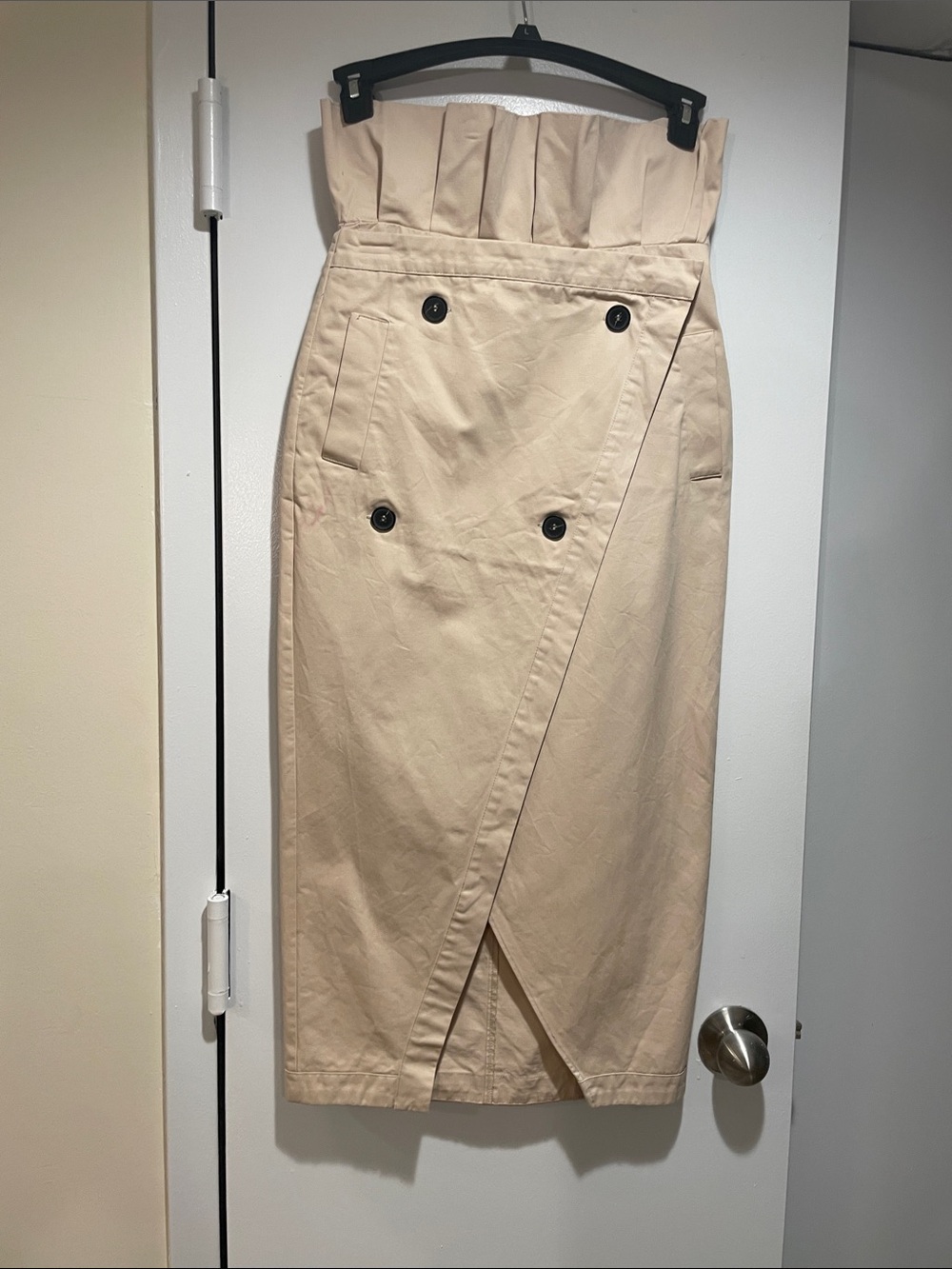 Zara Beige High-Waist Wrap Pencil Skirt with Button Detail